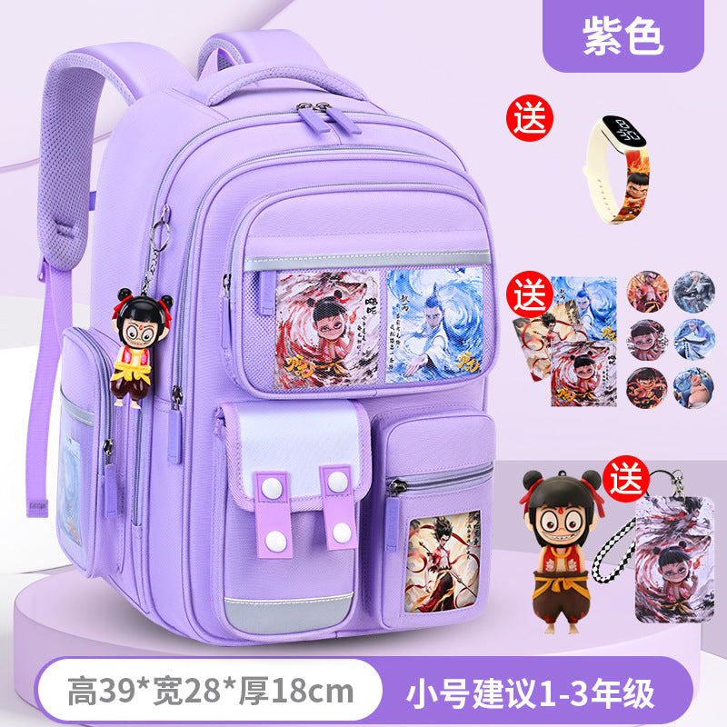 New nezha backpack for elementary school students, grades 1-6, lightweight, spine-protecting, load-reducing, large capacity for boys and girls