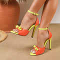 2026 summer new color block bowknot high heel sandals women's stiletto open toe ankle strap fashionable elegant women's shoes