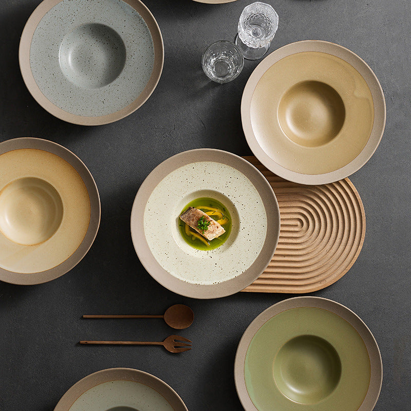 Vintage chic straw hat plate - kiln-fired ceramic, premium dinnerware for restaurants: ideal for main courses, desserts, soups, and culinary photography