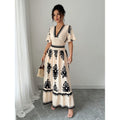 Aliexpress 1688 independent station in stock women's summerprintingv neck longdress