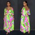 C6879 cross-border   fashion women's sexy printed backless pleated maxi dress