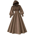 cross-border fashion women's versatile casual hooded leopard print patchwork a-line long slimming dress
