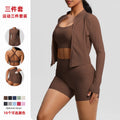 European and american solid color racerback bra, compression yoga top, pocket shorts, cloud-like running fitness set - 3 piece activewear set