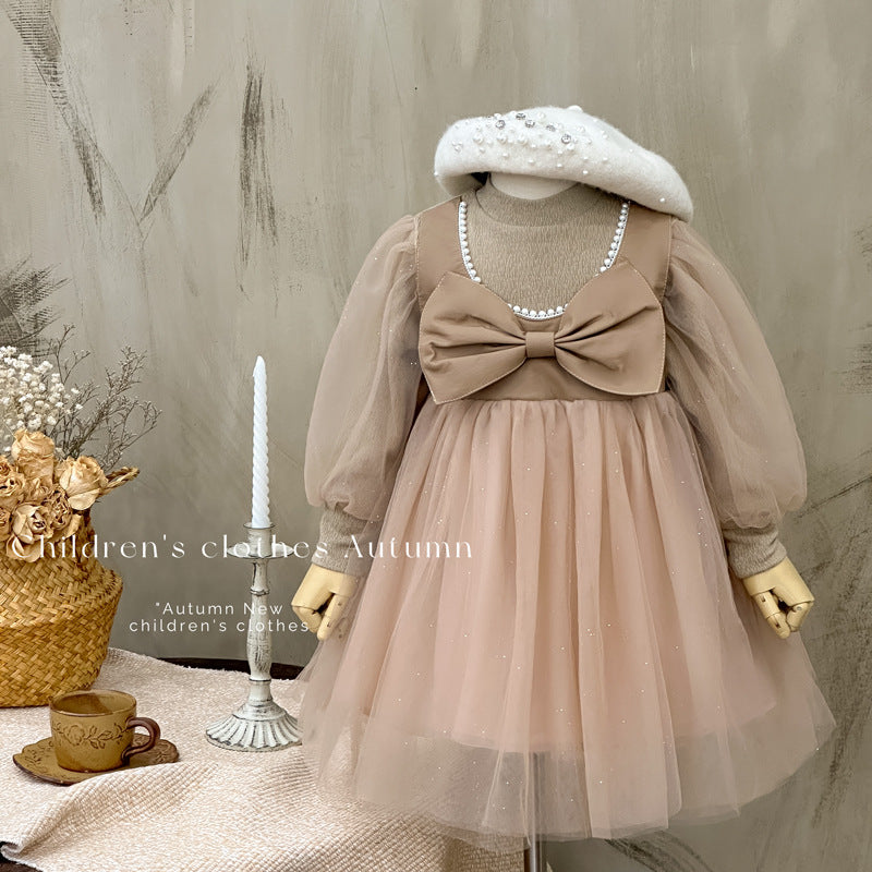 Girls' dress -  autumn collection - korean style long sleeve princess dress - butterfly tutu - sweet mesh dress for baby girls