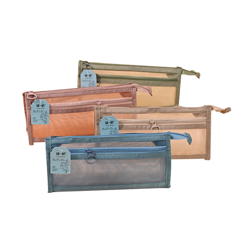 Factory direct sales three-dimensional large-capacity student pencil bag, simple transparent mesh stationery box, triangular universal stationery bag