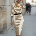 summer new women's fashion: european and american style cross-border dress - elegant commute belted solid color bodycon maxi dress