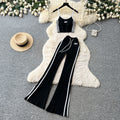 Spicy girl style red camisole two-piece set: double-stripe high-waisted flare pants - trendy summer outfit for women
