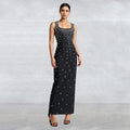 C7117 cross-border   fashion women's hotfix rhinestone u-neck sleeveless bodycon mini dress