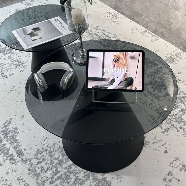 Minimalist glass coffee table - modern round/square top - simple, light luxury living room tempered glass side table