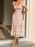 summer fashion casual european and american cross-border square neck printed short-sleeve floral dress women's clothing