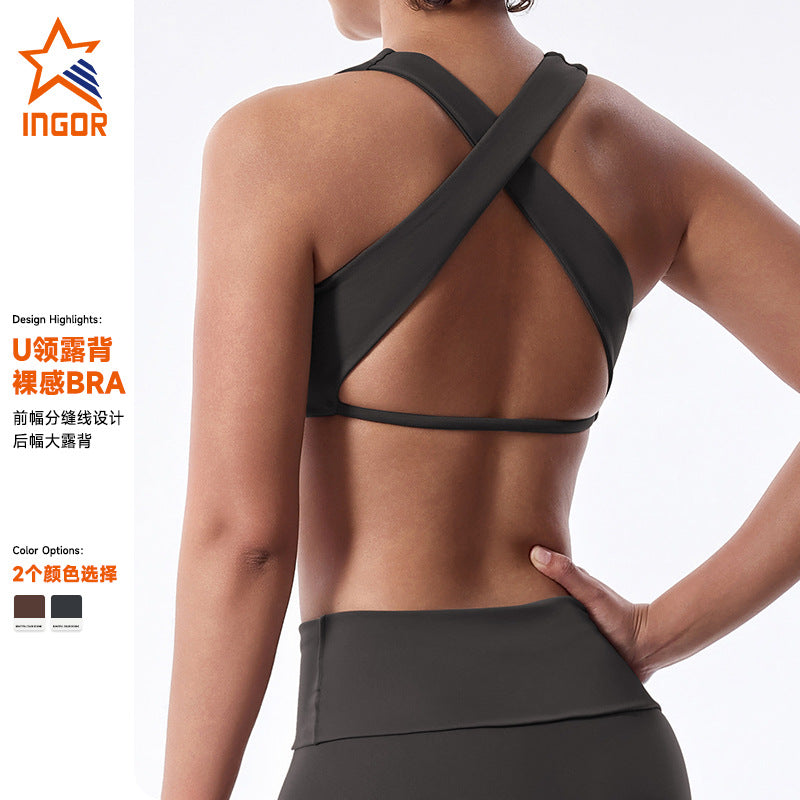 new arrivalnudeplaid sports intimates beautiful back sexy yoga vest fashion wide shoulder strap fitness tops for women