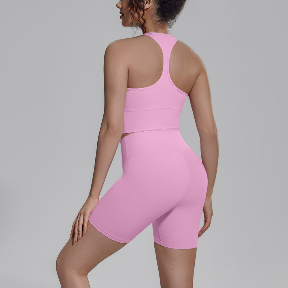 pure color double-sided brocade beautiful back tight-fitting breathable yoga suit training sports running fitness two-piece set for women