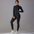 New arrival: solid color antibacterial seamless underwear zip-up yoga set - two-piece activewear for running and fitness