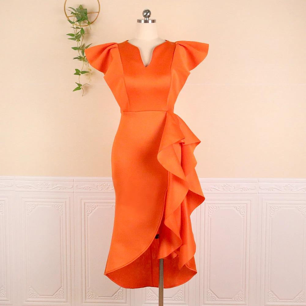 summerelegantelegancev neckruffle sleeveasymmetricaldress women's summerclassy dresses