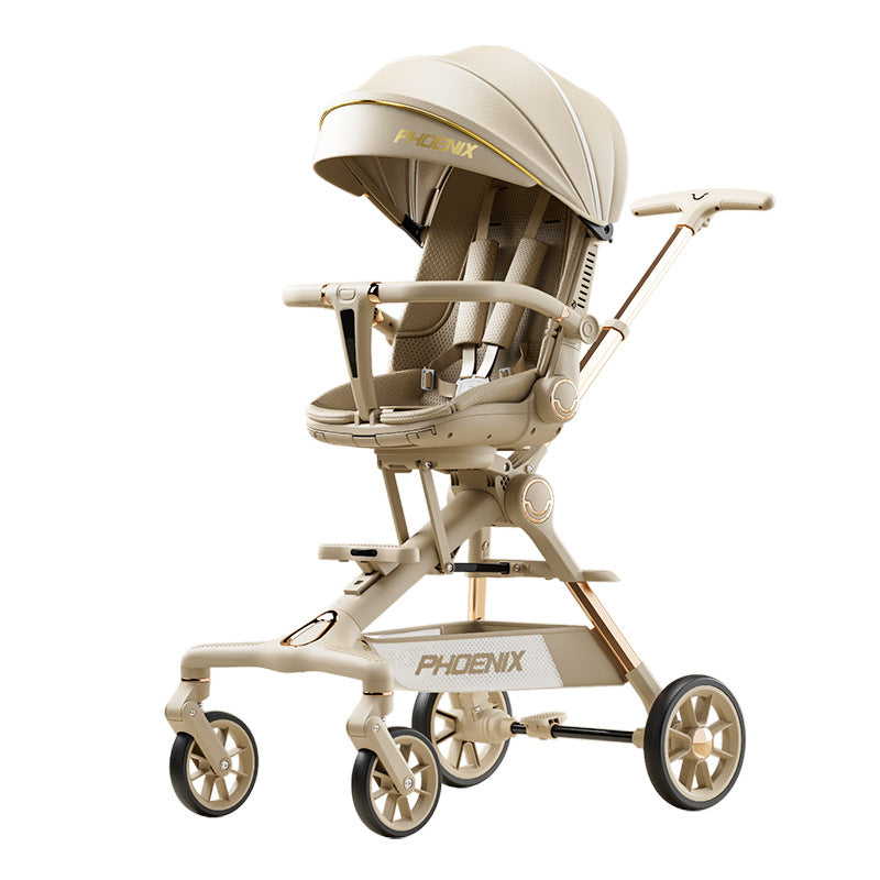 Phoenix baby walking artifact can sit and lie down, lightweight and foldable two-way baby trolley, high landscape four wheels