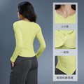 Women's v-neck stretch slim-fit yoga top for autumn - includes bra pads, long sleeve fitness t-shirt d25175