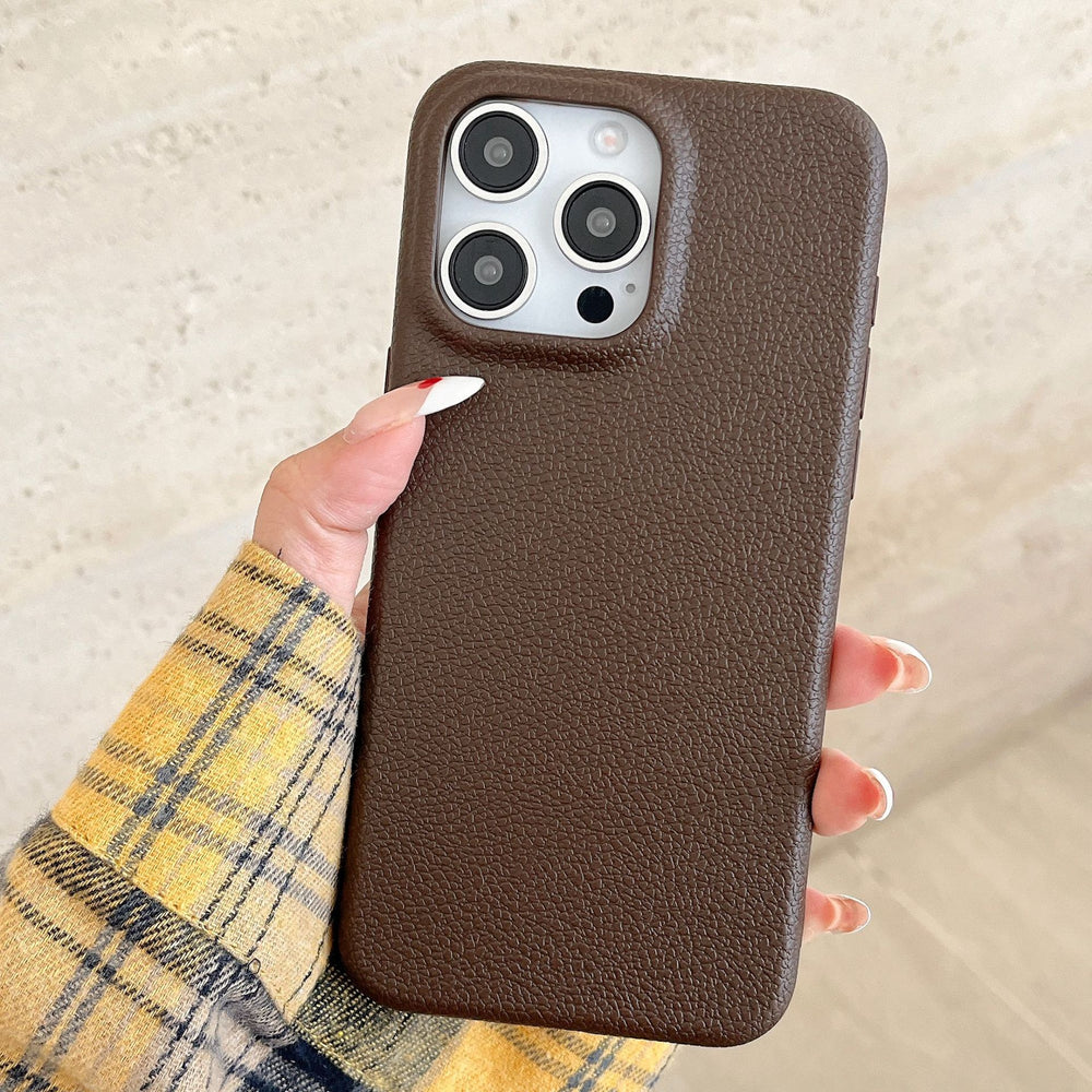 Leather pattern suitable for apple 16promax simple pure color mobile phone case iphone12/15 anti-fall tpu protective cover