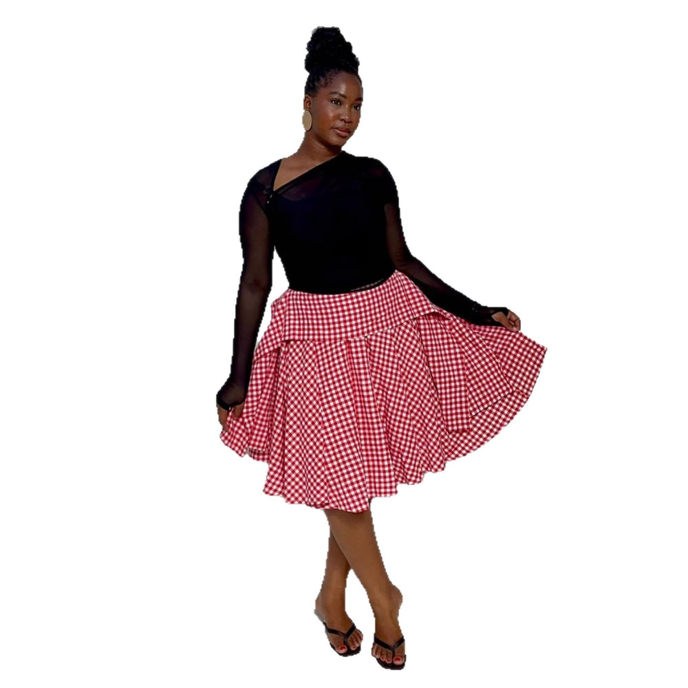 European and american cross-border women's fashion:  summer new arrival - elegant high-waisted, slimming, versatile, irregular plaid a-line midi skirt