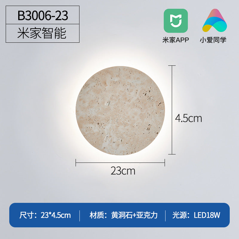 Yellow travertine bedroom bedside wall lamp round sheet designer staircase Japanese wabi-sabi wind living room atmosphere wall lamp