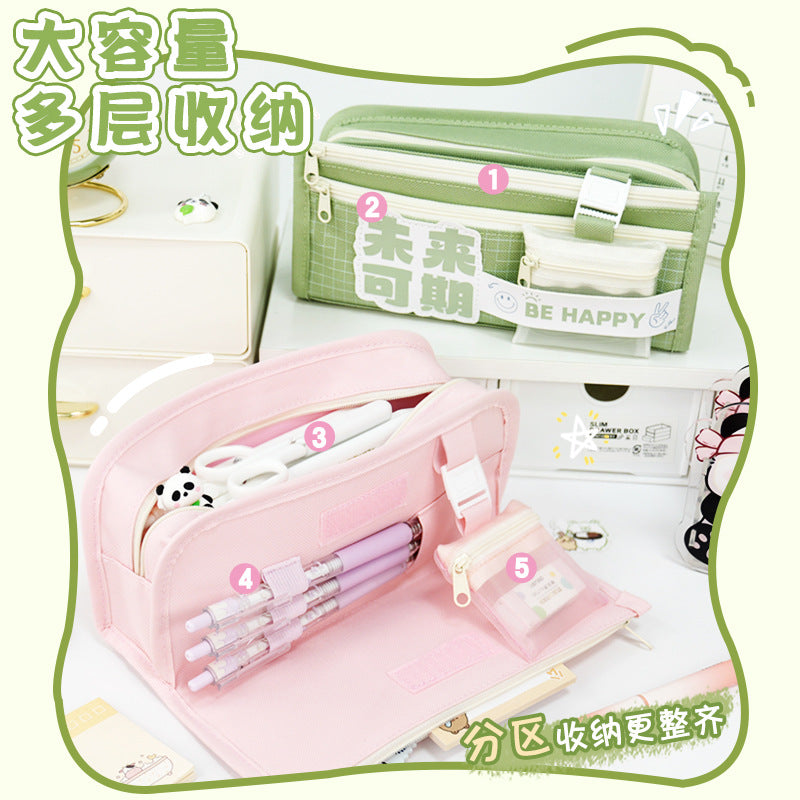 School season pencil case new large-capacity girl version junior high school students sprint storage stationery box design sense multi-layer pencil case