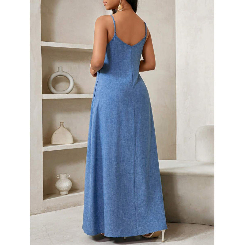 Amazon european and american bohemian style backless loose dress women's  summer new simple skirt