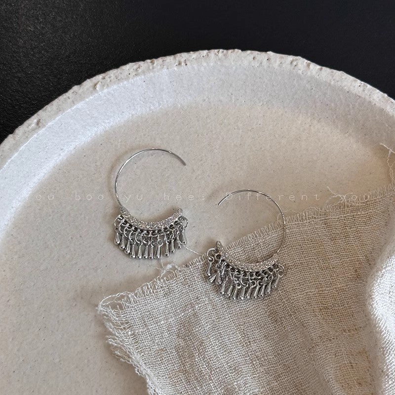 925 silver needle hong kong style retro metal earrings for women classy geometric plain hoop earrings easiest for match exaggerated work clothing earrings