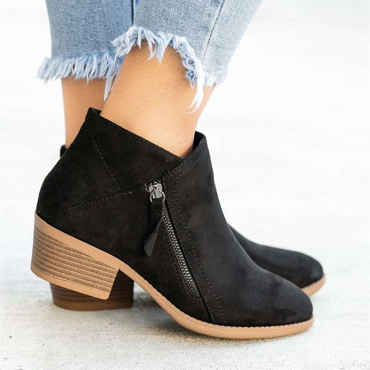 Independent station export women's shoes new arrival thick heel plus size women's boots suede boots low heel side zipper short boots for women