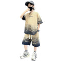 Boys' summer outfit set,  new summer collection, mid-to-large children's lightweight short-sleeve clothing, trendy, cool, and street-style ready