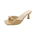 French high-heeled slippers for women, 2024 new summer collection, square toe stiletto thong sandals with bow detail, versatile and chic