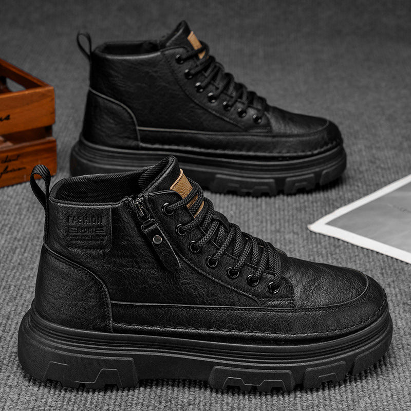 Soft sole 2025 spring new martin boots retro men's shoes work high-top leather shoes non-slip work boots casual ankle boots