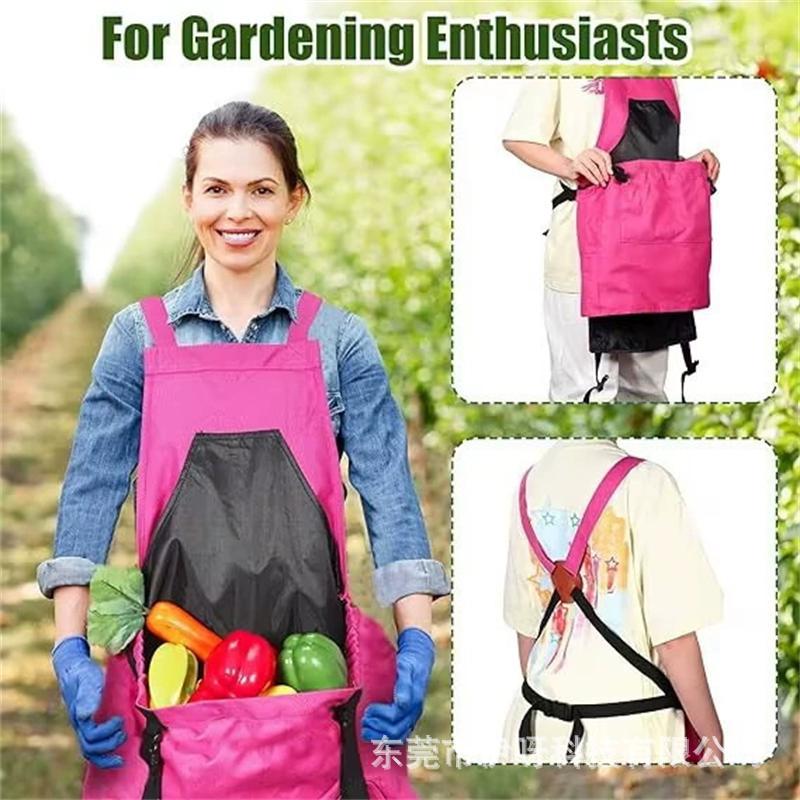 Outdoor picking apron with large pockets - multi-purpose fruit, vegetable, and flower harvesting bag for quick collection