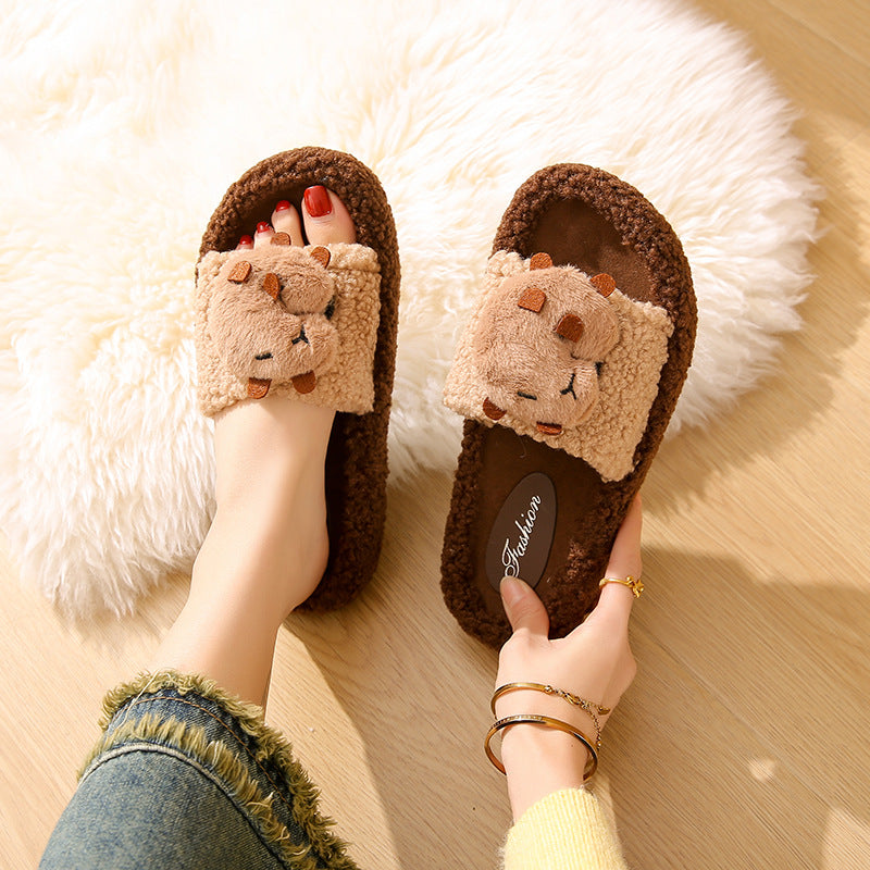 Cute capybara slippers - new autumn/winter collection: stylish, warm, and cozy fuzzy cotton slippers for indoor and outdoor wear