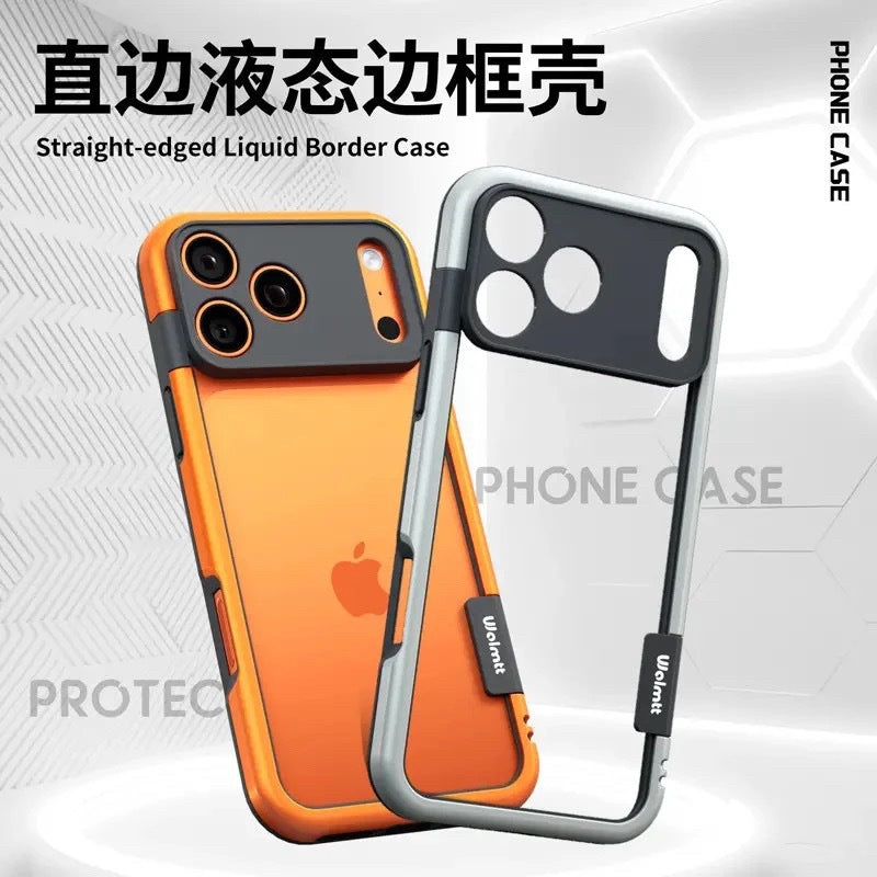 Metallic paint high-end orange suitable for iphone17pro mobile phone case apple 16 contrasting color frame soft protective cover