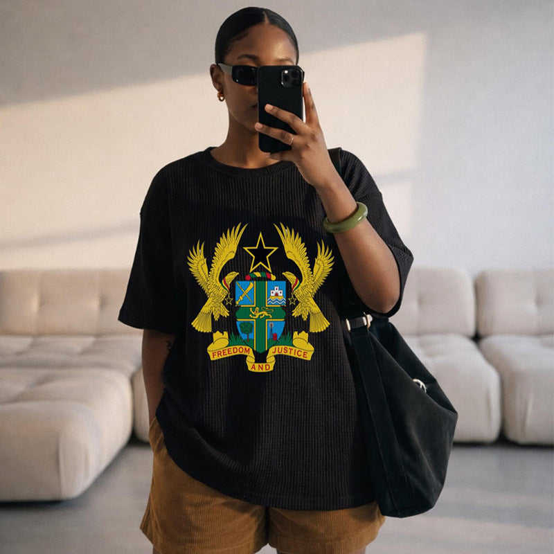 European and american cross-border african women's clothing  summer new fashion trendy round neck loose printed short sleeve t-shirt top