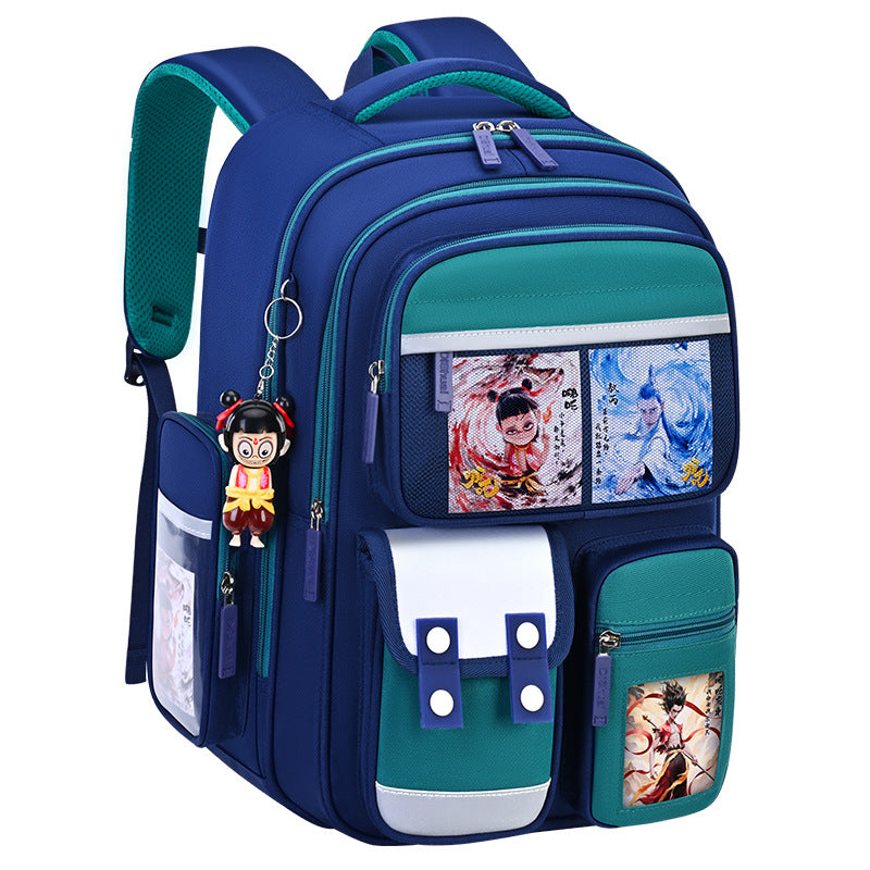 New nezha backpack for elementary school students, grades 1-6, lightweight, spine-protecting, load-reducing, large capacity for boys and girls