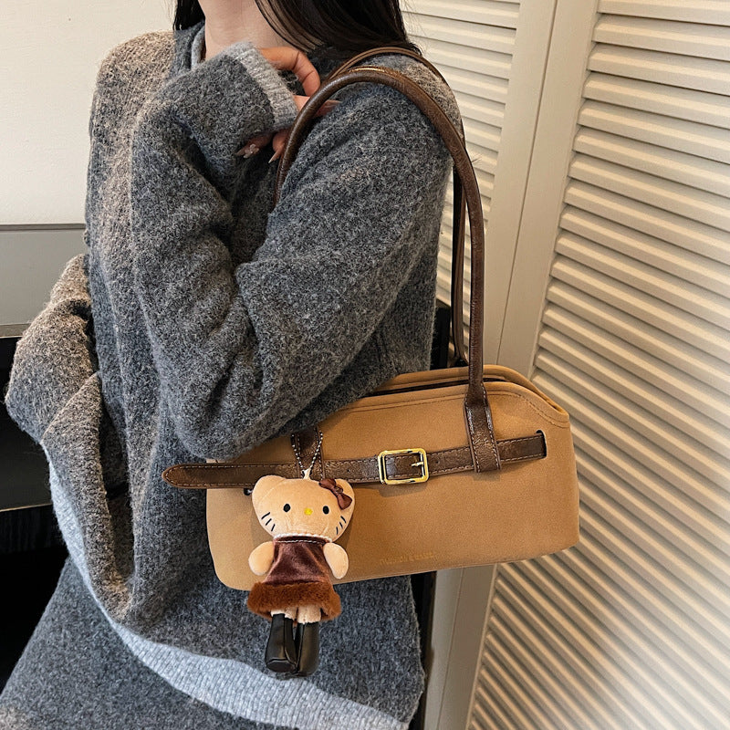 Retro bag for women, large capacity, 2025 new autumn and winter, versatile, fashionable, textured shoulder bag, work clothing, armpit bag