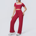 pure color double-piece nude high-elastic fake two-piece yoga suit sports running fitness short-sleeved two-piece set for women