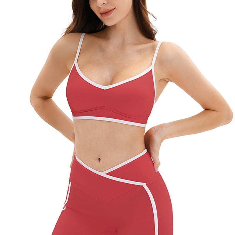nude sports intimates double shoulder straps contrast color yoga bra running fitness plaid sports bra women 9528