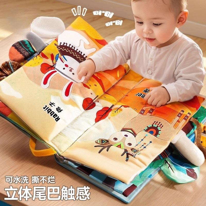 Baby enlightenment stereo animal tail cloth book can be chewed and torn apart cloth book early education family cognitive sound paper toy