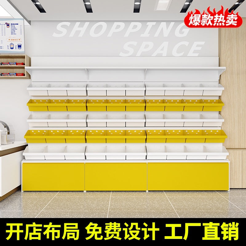 2025 new supermarket shelves snack shelves convenience store loose scale food bucket box candy display rack Nakajima