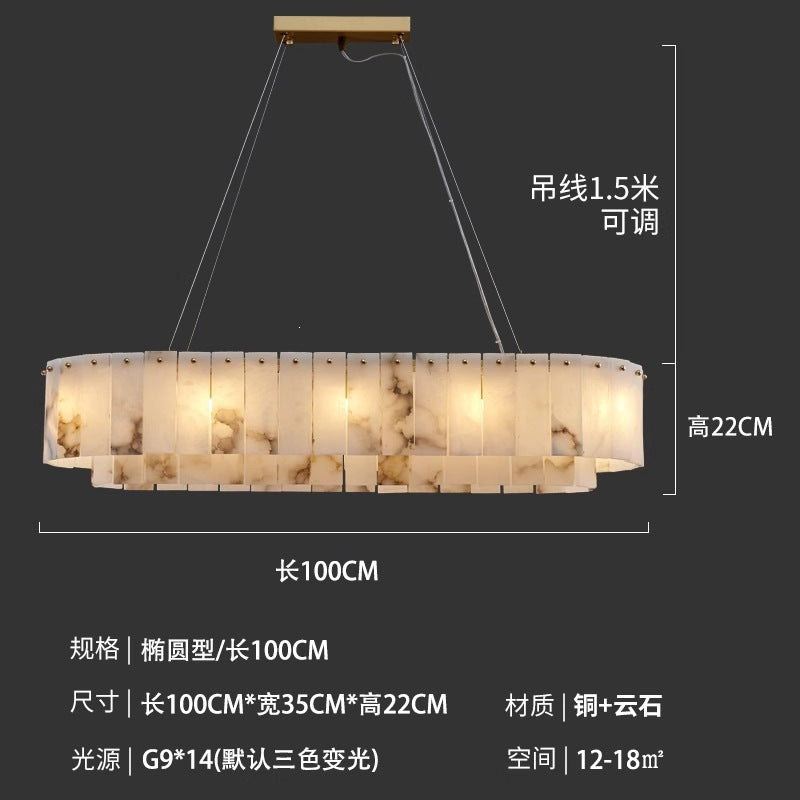 Modern minimalist spanish natural cloud marble translucent living room cross-border all-copper spanish cloud marble chandelier