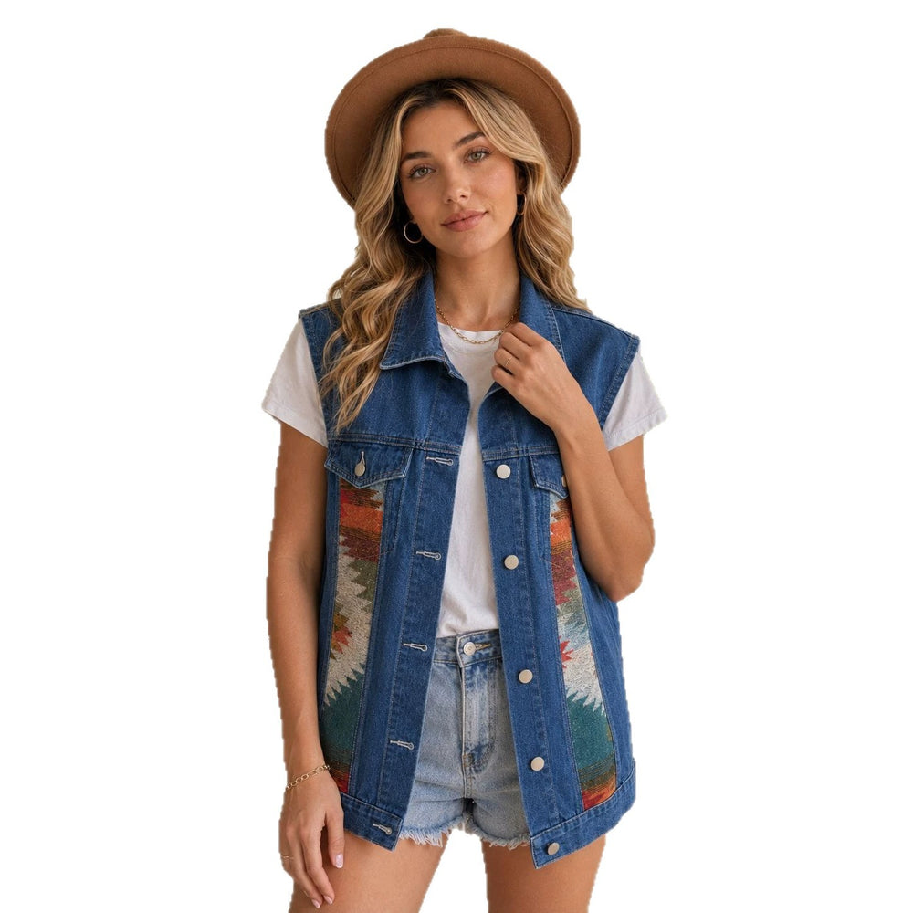 European and american cross-border foreign trade women's clothing  independent station washed button color matching slimming lookeasiest for match denim vest