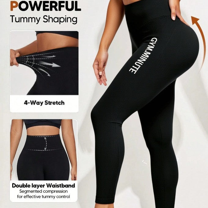 Seamless high-waisted yoga leggings with lettering - perfect for cross-border e-commerce, cycling, training, yoga, running, and layering