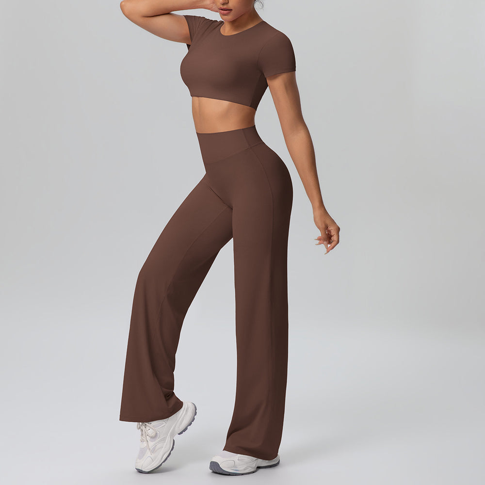 Ready-to-ship cross-border double-sided nylon seamless high-stretch activewear set - yoga, running, and fitness wide-leg two-piece outfit
