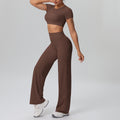 Ready-to-ship cross-border double-sided nylon seamless high-stretch activewear set - yoga, running, and fitness wide-leg two-piece outfit