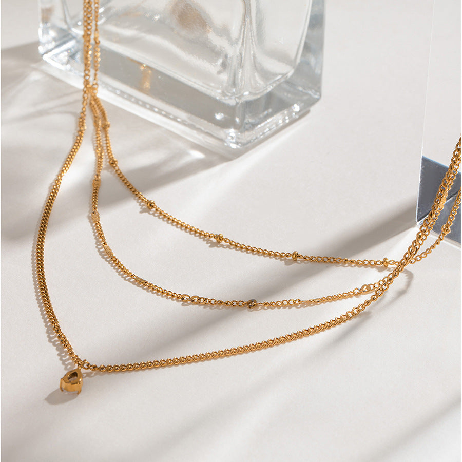 Frenchaccessible luxury double-layer water wave single diamond super flash titanium steel necklace for women easiest for match cold style classy sense necklace clavicle chain