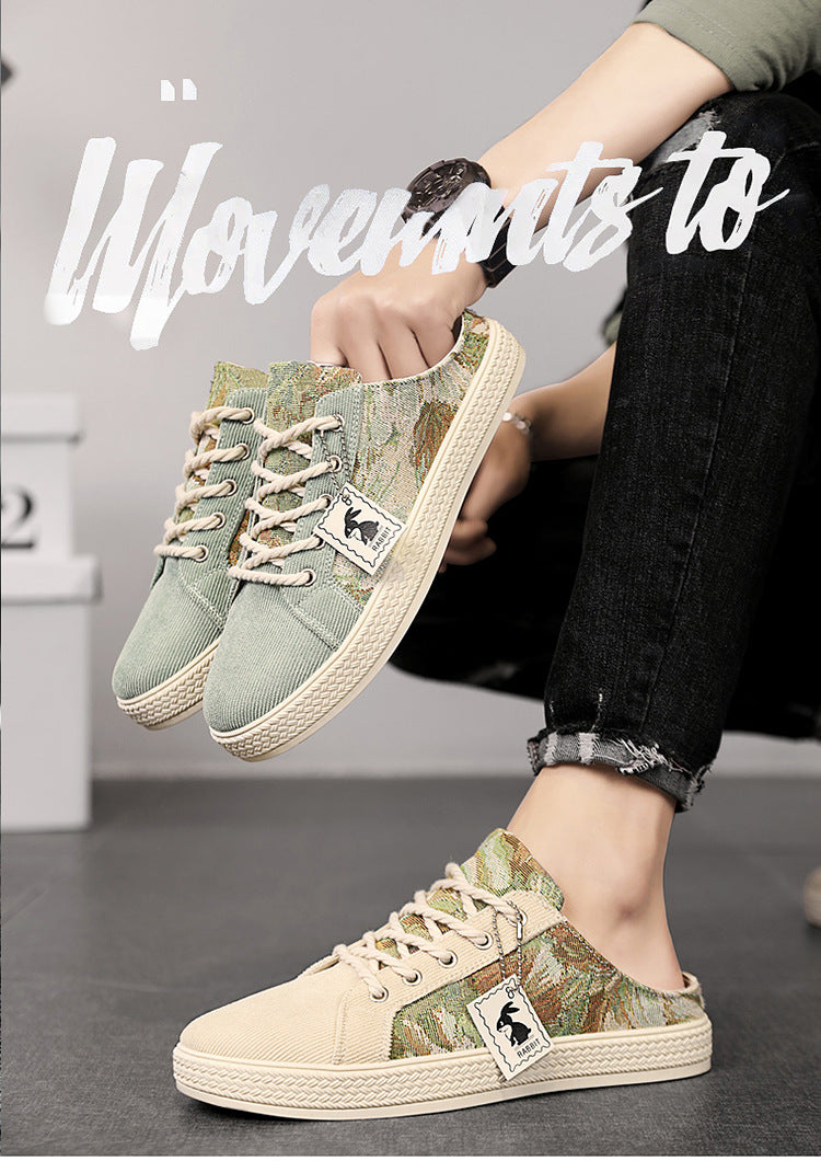 Canvas men's shoes summer trendyeasiest for match slip-on breathable casual cloth shoes men's heelless half drag men's trendy shoes