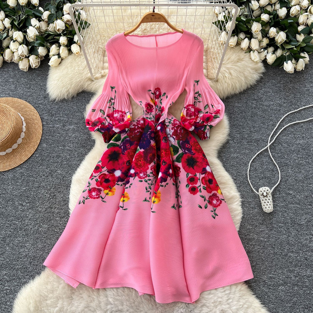spring new arrival: royal court style retro stand collar dress - european & american socialite design, cinched waist, single-breasted button, printed maxi dress