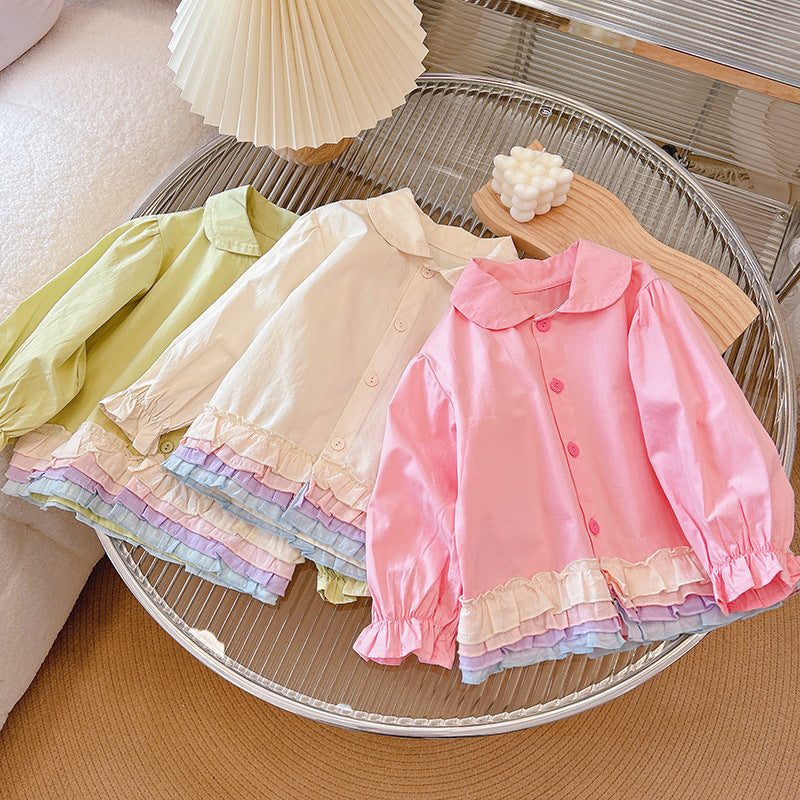 new cotton blouse - stylish and trendy spring/autumn shirt for baby girls and toddlers - lapel collar, perfect as a base layer or outerwear
