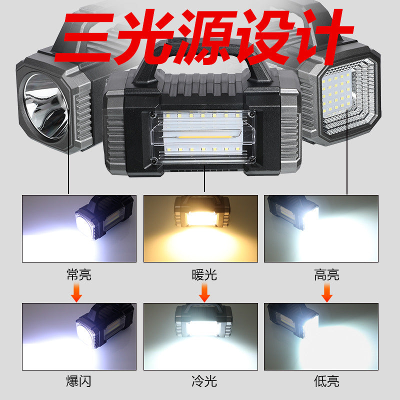 Cross-border solar lantern multi-functional three-light source work light outdoor remote emergency lighting solar flashlight